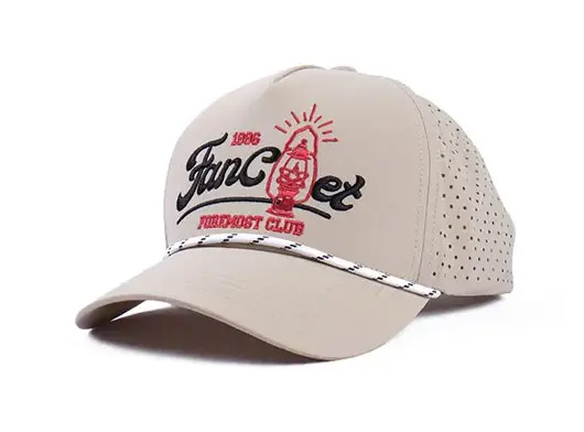 beige trucker hat with rope