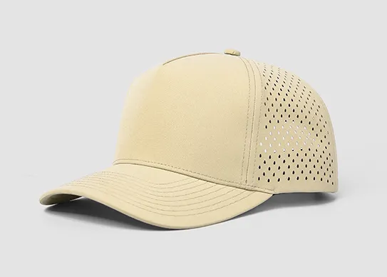 khaki 5 panel laser hole hat